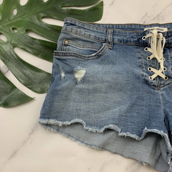 Billabong Womens Lace Up Jean Denim Shorts Size 30 Distressed Cut Offs Stretch - Picture 3 of 8